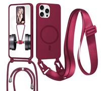 GoodcAcy Cover per iPhone 16 Pro Max con Cordino per Cellulare, Custodia Silicone con Regolabile Collana Sottile Morbida Case Protezione della fotocamera Antiurto con Necklace,Rosso