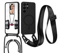 GoodcAcy Cover per Samsung Galaxy S22 Ultra con Cordino per Cellulare, Custodia Silicone con Regolabile Collana Sottile Morbida Case Protezione della fotocamera Antiurto con Necklace,Nero