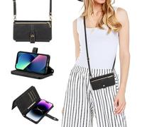 GoodcAcy Custodia a tracolla per iPhone 6/7/8/iPhone SE 2022,Nero | Custodia a Portafoglio in Pelle PU [Tracolla Staccabile], Flip Libro Supporto Cover,Carta Fessura Portafoglio Case Antiurto