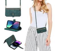 GoodcAcy Custodia a tracolla per Samsung Galaxy A10/M10,verde | Custodia a Portafoglio in Pelle PU [Tracolla Staccabile], Flip Libro Supporto Cover,Carta Fessura Portafoglio Case Antiurto