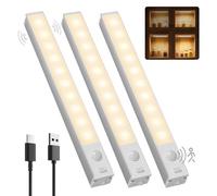 GOODEA Dimming Luce Armadio LED con Sensore Sottopensile 18cm Alluminio | 3000K Barra LED Ricaricabile Senza Fili Con Sensore Di Movimento,Luce Notturna Multiuso Per Armadio, Cucina, Scala, Corridoio