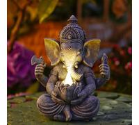 Goodeco Statua di elefante Ganesh con luci solari, statuetta indù del Buddha Ganesh, statua indiana del Signore Ganesh, decorazione per la stanza di meditazione e yoga