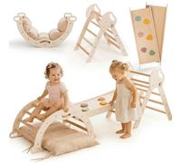 Goodevas 5-in-1 Telaio da Arrampicata per Bambini - Scala a Triangolo, Arco, Balance Board e Cuscino, Set Montessori, Palestra in Legno per Bambini da 1 a 3 Anni
