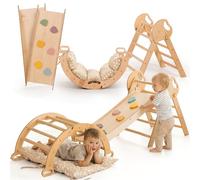 Goodevas 5-in-1 Telaio da Arrampicata per Bambini - Scala a Triangolo, Arco, Balance Board e Cuscino, Set Montessori, Palestra in Legno per Bambini da 1 a 3 Anni