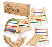 Goodevas 5-in-1 Telaio da Arrampicata per Bambini - Scala a Triangolo, Arco, Balance Board e Cuscino, Set Montessori, Palestra in Legno per Bambini da 1 a 3 Anni (Arcobaleno)