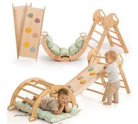 Goodevas 5-in-1 Telaio da Arrampicata per Bambini - Scala a Triangolo, Arco, Balance Board e Cuscino, Set Montessori, Palestra in Legno per Bambini da 1 a 3 Anni