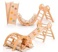 Goodevas 5-in-1 Telaio da Arrampicata per Bambini - Scala a Triangolo, Arco per Arrampicata, Balance Board e Cuscino, Telaio da Arrampicata Montessori, Palestra in Legno per Bambini da 1 a 3 Anni