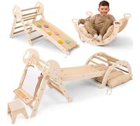 Goodevas Montessori 5 in 1 Set di strutture per arrampicata per interni, arco da arrampicata con cuscino, scivolo per bambini e arte, parco giochi per interni da 1 a 3 anni