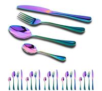 GOODFEER Set di posate arcobaleno per 6 persone, 24 pezzi, con coltello, forchette e cucchiaio da dessert, Cutlery in acciaio inox lucidato a specchio, lavabile in lavastoviglie