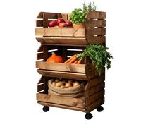 GoodFreshDecor Scaffale Frutta e Verdura Portafrutta Con Ruote Carello 3 Livelli 37 x 30 x 73 cm Marrone