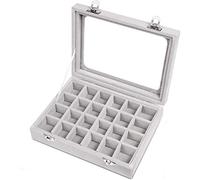 GOODGDN Porta Gioielli - Organizer per Gioielli in Velluto,e Vetro Portagioie Grigio 24 Sezioni Cofanetto Portagioie con Fodera in Velluto e Chiusura con Coperchio in Vetro -Ciondoli ed Orecchini