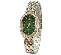 GOODLIYA Orologio da donna vintage con quadrante romano oro ovale in metallo con strass cassa regolabile in acciaio inox cinturino impermeabile analogico al quarzo orologio