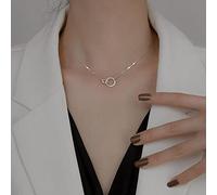 GoodLuck Minimalismo 925 Sterling Silver Round Doppio Cerchio Zirconia Collane Pendenti con Gemme e Perle per Le Donne Regalo per Feste Choker Lovers Jewelry