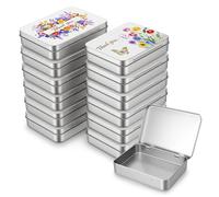 Goodma Confezione da 12 scatole vuote rettangolari in metallo argentato con motivo di ringraziamento e fiori sul coperchio, 11,4 x 8,4 x 2,3 cm