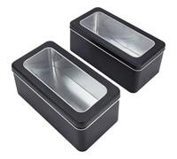 Goodma Set di 2 contenitori rettangolari in metallo con coperchio per finestra, mini barattoli per casa, cucina, ufficio e scuola, 22,4 x 11,4 x 8,9 cm (nero)