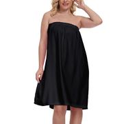 goodmansam Accappatoio da Donna, 100% Cotone Asciugamano da Sauna per il Doccia e Bagno, Leggero Kilt da Sauna con Top Elastico e Chiusura in Gancio e Anello per Spa, 140x80 cm, Nero