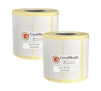 GoodMarkt Etichette termiche dirette autoadesive | 40x30 mm 2 rotolo, bianco, 460 etichette | Compatibile con Brother, Zebra, Phomemo | Etichette domestiche, etichette con codici a barre