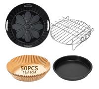 Goodpejine 4PCS 19CM Accessori Friggitrice ad Aria - Accessori per Cecotec 5,5L, Moulinex 4,5L, Philips 2000-Serie 4,2L (NA229/00), Vassoio Pizza Griglia Teglia Silicone Carta da Forno, Senza BPA