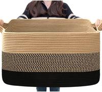 Goodpick Cesto portabiancheria in vimini per coperta, 54,9 x 37,8 x 30 cm, cestino portaoggetti rettangolare in corda per camera da letto, cesto portabiancheria per vestiti, grandi cestini per