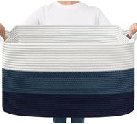 Goodpick Grande cestino portaoggetti rettangolare in corda per riporre i giocattoli della camera da letto, 54,9 x 37,8 x 30 cm, blu