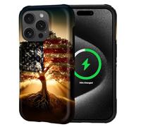 Goodsprout Custodia per iPhone 15 Pro Max per MagSafe Antiscivolo Hard Shell Acrilico e Silicone Soft Shell Combinazione Stile Telefono 2 in 1 American Union Tree Roots of Liberty Pattern