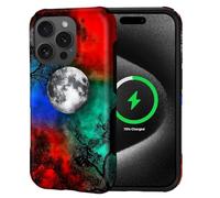Goodsprout Custodia per iPhone 15 Pro per MagSafe antiscivolo guscio rigido in acrilico e silicone Soft Shell combinazione stile telefono 2 in 1 Rainbow Moon Dreams Moonlight On The Branches Pattern