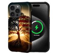 Goodsprout Custodia per iPhone 15 Pro per MagSafe Antiscivolo Hard Shell Acrilico e Silicone Soft Shell Combinazione Stile Telefono 2 in 1 American Union Tree Roots of Liberty Pattern