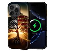 Goodsprout Custodia per iPhone 16 Pro Max per MagSafe Antiscivolo Hard Shell Acrilico e Silicone Soft Shell Combinazione Stile Telefono 2 in 1 American Union Tree Roots of Liberty Pattern