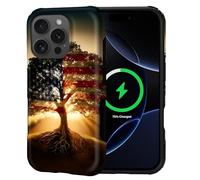 Goodsprout Custodia per iPhone 16 Pro per MagSafe Antiscivolo Hard Shell Acrilico e Silicone Soft Shell Combinazione Stile Telefono 2 in 1 American Union Tree Roots of Liberty Pattern