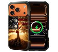 Goodsprout Custodia per iPhone 17 Pro per MagSafe Antiscivolo Hard Shell Acrilico e Silicone Soft Shell Combinazione Stile Telefono 2 in 1 American Union Tree Roots of Liberty Pattern