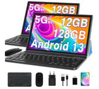 GOODTEL Tablet Android 10.1 pollici con 12 GB RAM + 128 GB ROM 1 TB TF, 5G + 2.4G WiFi, GPS, Bluetooth 5.0, 6000 mAh, Dual Camera 8+5 MP, Cast, OTG, Type C, con custodia, tastiera e mouse blu