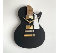 goodtime Orologio a forma di chitarra, nero e oro, moderno, silenzioso, 28 x 38,1 cm, acrilico, quercia, tema musicale, meccanismo al quarzo, regalo musicale unico per uomini e donne, montaggio a
