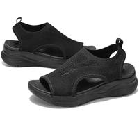 GoodValue Sandali ortopedici da donna, comodi, con supporto per arco plantare, per camminare, sport, atletici, con punta aperta, senza lacci, con plateau, tacco 5 cm, nero, 42.5 EU