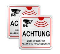 Goodvia Attenzione: questo oggetto è allarme e sicurezza video, 10 x 10 cm, in alluminio, con cartello videosorveglianza, piccolo con autoadesivo e 4 fori preforati