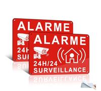 Goodvia Pannello di allarme video sorveglianza con adesivo, 22 x 15 cm, 24 ore, in alluminio riflettente, resistente ai raggi UV, impermeabile, rosso x2