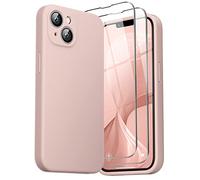 GOODVISH 3 in 1 Cover in Silicone per iPhone 14 6,1'' (2022), con 2 Pezzi di Pellicola Protettiva, Custodia per Cellulare Ultra Sottile Antiurto Resistente Protezione Fotocamera, Rosa Sabbia