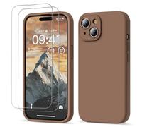 GOODVISH 3 in 1 Silicone Cover per iPhone 15 6.1" (2023), Custodia con 2 Pellicola Protettiva, Case per Cellulare Ultra Sottile Antiurto Resistente [Protezione Fotocamera], Marrone