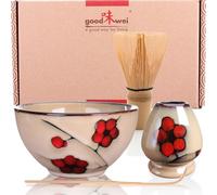 Goodwei Confezione Tè Matcha Giapponese - Set di Lusso Contiene Tazza da Cerimonia, Frullino e Porta Chasen (80, Plum)