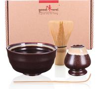 Goodwei Matcha Kit con Frusta in bambù per matcha, ciotola per matcha e porta scopa in ceramica | Matcha Set regalo (Kumo)