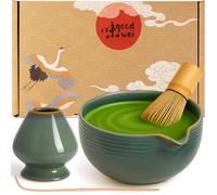 Goodwei Matcha Kit con Frusta Matcha, Ciotola Matcha e Portafrusta in ceramica con lo stesso design | Tazza matcha artigianale con versatore, 450 ml | The Matcha Set Regalo (Menouseki)