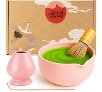 Goodwei Matcha Kit con Frusta Matcha, Ciotola Matcha e Portafrusta in ceramica con lo stesso design | Tazza matcha artigianale con versatore, 450 ml | The Matcha Set Regalo (Camellia Rosa)