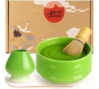 Goodwei Matcha Kit con Frusta Matcha, Ciotola Matcha e Supporto Frusta in ceramica con lo stesso design | Tazza Matcha Chawan tradizionale, 430 ml | The Matcha Set Regalo (80, Midori)