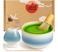 Goodwei Matcha Kit con Frusta Matcha, Ciotola Matcha e Supporto Frusta in ceramica con lo stesso design | Tazza Matcha Chawan, 320 ml | The Matcha Set Regalo (80, Rindō)