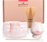 Goodwei Matcha Kit con Frusta Matcha, Ciotola Matcha e Supporto Frusta in ceramica con lo stesso design | Tazza Matcha Chawan tradizionale, 430 ml | The Matcha Set Regalo (80, Marmo Rosa)