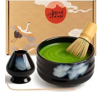 Goodwei Matcha Kit con Frusta Matcha, Ciotola Matcha e Supporto Frusta in ceramica con lo stesso design | Tazza Matcha Chawan tradizionale, 430 ml | The Matcha Set Regalo (80, Burashi)
