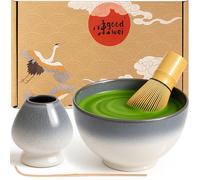 Goodwei Matcha Kit con Frusta Matcha, Ciotola Matcha e Supporto Frusta in ceramica con lo stesso design | Tazza Matcha Chawan, 210 ml | The Matcha Set Regalo (80, Kiri)