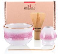Goodwei Matcha Kit con Frusta Matcha, Ciotola Matcha e Supporto Frusta in ceramica con lo stesso design | Tazza Matcha Chawan, 320 ml | The Matcha Set Regalo (80, Kiku)