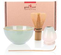 Goodwei Matcha Kit con Frusta Matcha, Ciotola Matcha e Supporto Frusta in ceramica con lo stesso design | Tazza Matcha Chawan, 320 ml | The Matcha Set Regalo (80, Hasunomi)