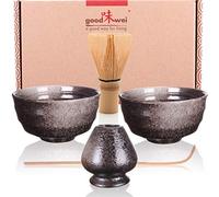 Goodwei Matcha Kit DUO con scopa per matcha, due ciotole per matcha e supporto per frusta in ceramica | Matcha Set regalo per due (Goma)