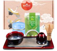 Goodwei Matcha Set da Tè verde - Set da 7 pezzi Deluxe Matcha per cerimonia del tè giapponese, completo di vassoio da tè e lattina da tè (Rosso)